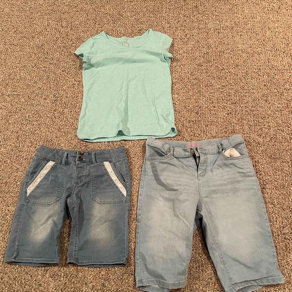 GIRLS SIZE 16 DENIM BERMUDA SHORTS & SO SHIRT